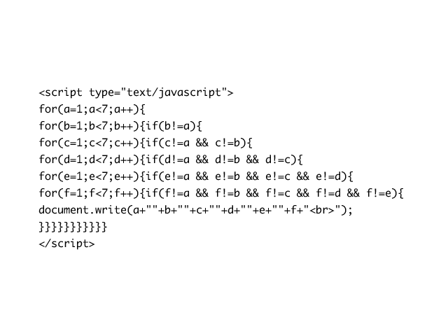6種類の数字による4320個の順列生成ソースコード